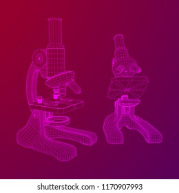 Microscope Biology School Laboratory Equipment. Science Education Symbol. Wireframe low poly mesh vector illustration