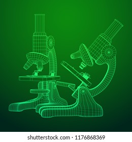 Microscope Biology School Laboratory Equipment. Science Education Symbol. Wireframe low poly mesh vector illustration