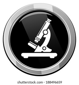 Microscope. Black round icon. Vector illustration.