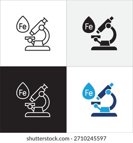 Ícone de exame de sangue no microscópio. Ícone de observação de microscópio em design simples de contorno plano. Símbolo de ícone para laboratório, química, pesquisa, biologia, ciência, medicina e muito mais. Ilustração vetorial.
