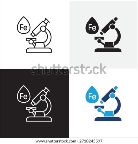 Microscope blood test icon. Microscope observation icon in simple flat outline design. Icon symbol for laboratory, chemistry, research, biology, science, medical and more. Vector illustration.