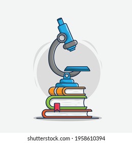 microscope with books. isolated science concept. cartoon illustration