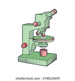 Microscope cartoons isometric design. Laboratory and science, research and microscope isolated, biology microscope, lab equipment, scientific education instrument vector illustration.