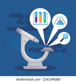 Microscope With Chemestry Set Icons