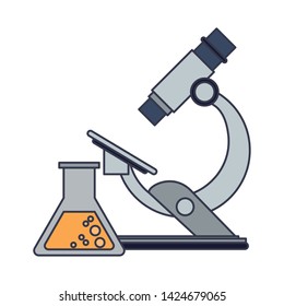 Microscope and chemistry flask isolated vector illustration graphic design