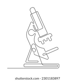 Microscopio .Laboratorio de química y ciencia .Dibujo de una línea.Ilustración vectorial.