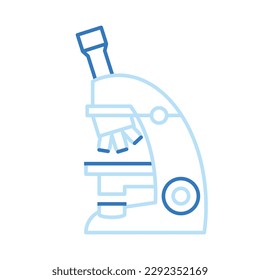 Microscopio. Ciencia química. Instrumento óptico de estilo minimalista. Ilustración lineal sobre fondo blanco. Herramienta de aumento de biotecnología para la investigación de laboratorio. Símbolo de ciencia y química