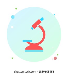 Microscope in circle icon. Symbol of science, chemistry, pharmaceutical instrument, microbiology magnifying tool. Flat style for graphic design template. Suitable for logo, web, UI, mobile app.
