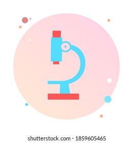 Microscope in circle icon. Symbol of science, chemistry, pharmaceutical instrument, microbiology magnifying tool. Flat style for graphic design template. Suitable for logo, web, UI, mobile app.