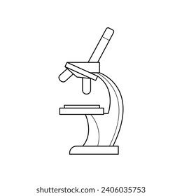 Microscopio. página de coloreado, icono, ilustración vectorial en blanco y negro.