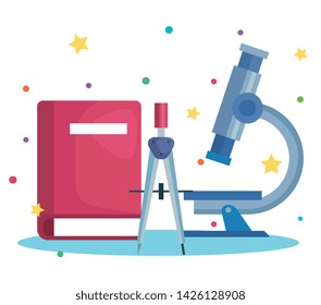 microscope with compass pencil and book suppies