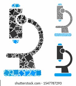 Microscope composition of trembly elements in different sizes and color tints, based on microscope icon. Vector bumpy elements are combined into composition.