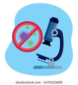 microscope with coronavirus 2019 set icons vector illustration design