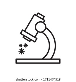 microscope with covid 19 virus over white background, line style, vector illustration