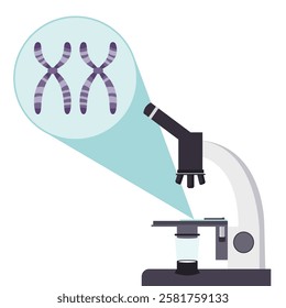  Microscope and dna chromosomal research. Science vector flat illustration.