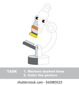 Microscope. Dot to dot educational game for kids. Half tracing worksheet to be colored.