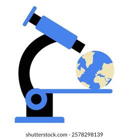 Microscope With Earth Globe In Flat Vector Illustration Symbolizing Scientific Discovery, Global Research, And Environmental Science, Isolated On White Background