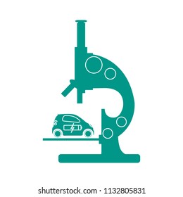 Microscope, electric car, recharge the car battery. New transport eco technologies. 