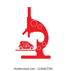 Microscope, electric car, recharge the car battery. New transport eco technologies. 