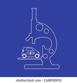 Microscope, electric car, recharge the car battery. New transport eco technologies. 