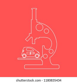 Microscope, electric car, recharge the car battery. New transport eco technologies. 