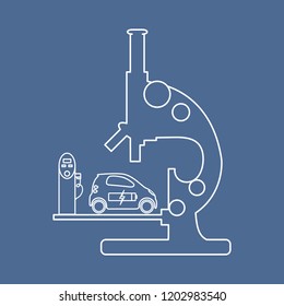 Microscope, electric car, recharge the car battery, charging station. New transport eco technologies.