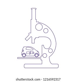 Microscope, electric car, recharge the car battery. New transport eco technologies. 