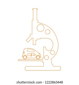 Microscope, electric car, recharge the car battery. New transport eco technologies. 