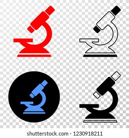 Microscope EPS vector pictograph with contour, black and colored versions. Illustration style is flat iconic symbol on chess transparent background.