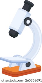 A microscope, featuring a white body, black eyepiece and objective, and an orange base. This icon is perfect for representing science, research, discovery, education, and medical fields.