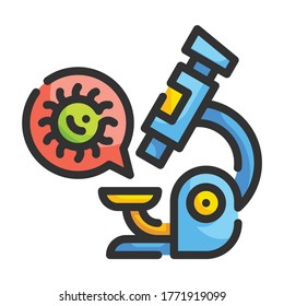 Icono de contorno de relleno de microscopio. Concepto de transmisión de virus.