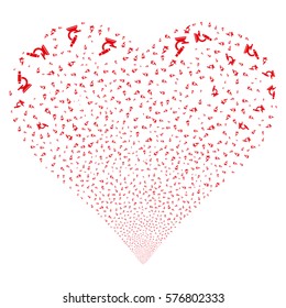 Microscope fireworks with heart shape. Vector illustration style is flat red iconic symbols on a white background. Object salute created from scattered pictograms.