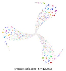 Microscope fireworks swirl rotation. Vector illustration style is flat bright multicolored iconic symbols on a white background. Object twirl made from random pictograms.