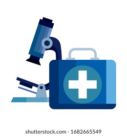 microscopio con kit de primeros auxilios Icono aislado Ilustración vectorial diseño