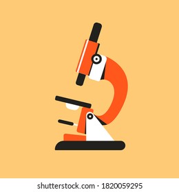 Microscope flat cartoon illustration. Medical, school banner. Laboratory test background design.