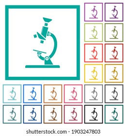Microscope flat color icons in circle shape outlines. 12 bonus icons included.