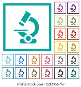 Microscope flat color icons with quadrant frames on white background