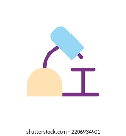 Microscope flat color ui icon. Laboratory equipment. Scientific analysis. Microbiology. Medical test. Simple filled element for mobile app. Colorful solid pictogram. Vector isolated RGB illustration