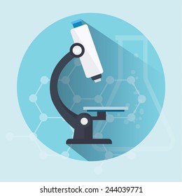 Microscope flat  icon  with long shadow.  Healthcare and medical concept. Vector illustration