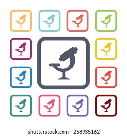 microscope flat icons set. Open round colorful buttons. Vector 