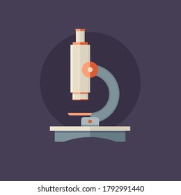 Microscope flat vector illustration. Equipment for scientific chemical and biological laboratories. A subject for school test experiments.