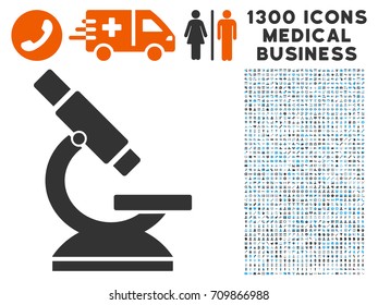 Microscope gray vector icon with 1300 medicine commerce icons. Collection style is flat bicolor light blue and gray pictograms.