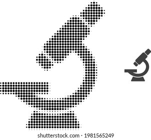 Mikroskop-Halftone gepunktete Icon-Illustration. Halftone-Array enthält Kreis-Pixel. Vektorgrafik von Mikroskop-Symbol auf weißem Hintergrund. Flache Abstraktion für Mikroskop-Objekt.