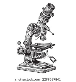 Microscope hand drawn sketch in doodle style illustration