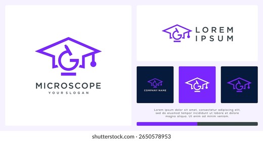 Microscopio y sombrero de diseño de logotipo se combinan para la educación