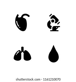 microscope icon. 4 microscope set with blood, biology and scientific vector icons for web and mobile app