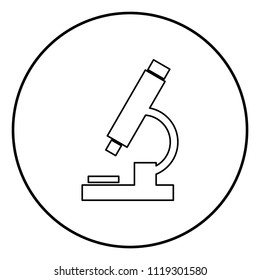 Microscope icon black color in circle round outline