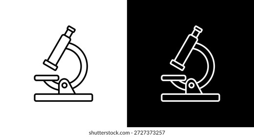 Ícone de microscópio com contorno em preto e branco.