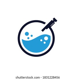 microscope icon with chemical liquid silhouette