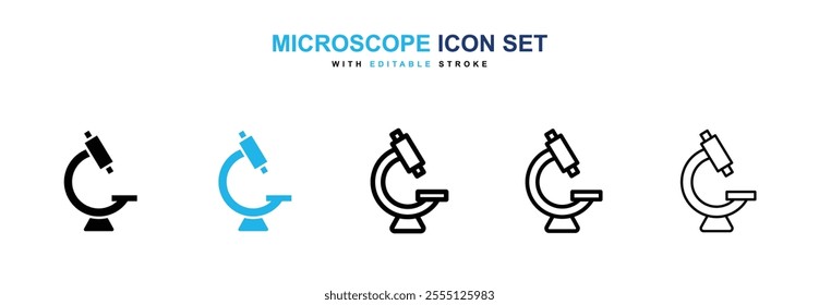 Microscope icon collection in black and blue colors